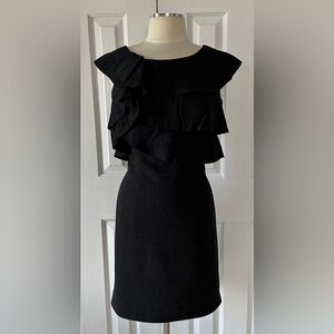 Donna Ricco Charcoal Gray Ruffle Sheath Dress Wool Blend Size 8
